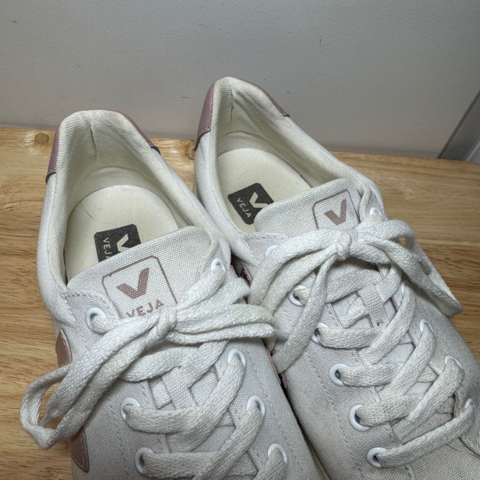 Veja Esplar Canvas Sneakers Women 8 White Petale Pink Shoes Made in Brazil