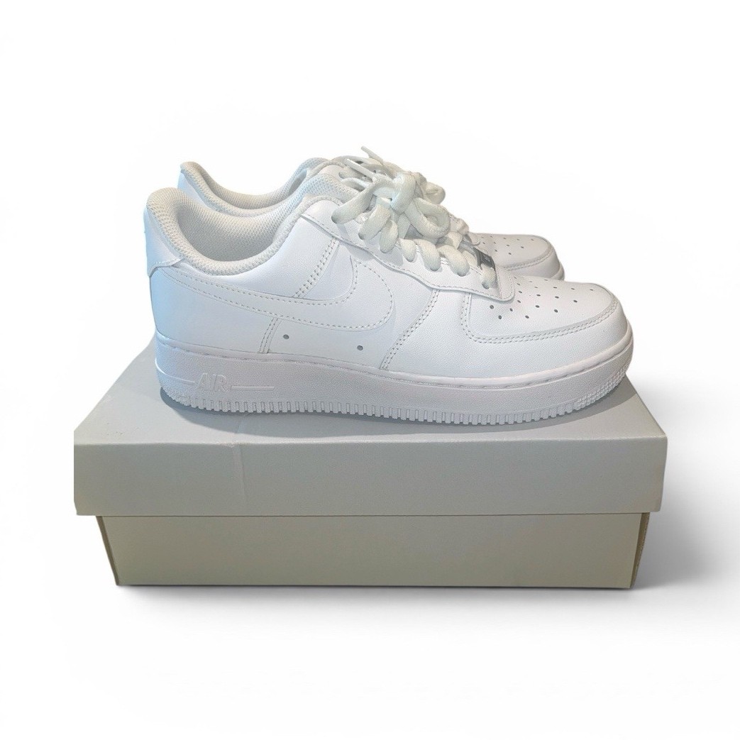 Nike Air Force 1 ’07 Women’s Low Top Triple White Leather Sneakers DD8959-100