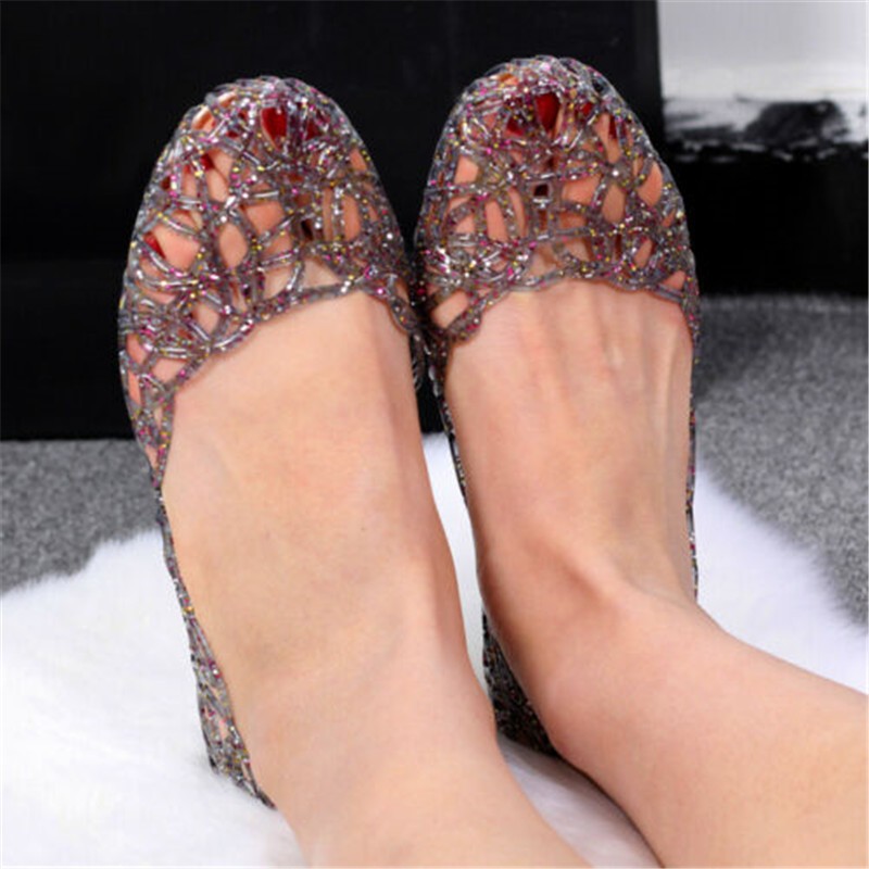 Jelly Shoes Slip On Beach Sandals Women Hollow Out Crystal Ladies Flats Summer