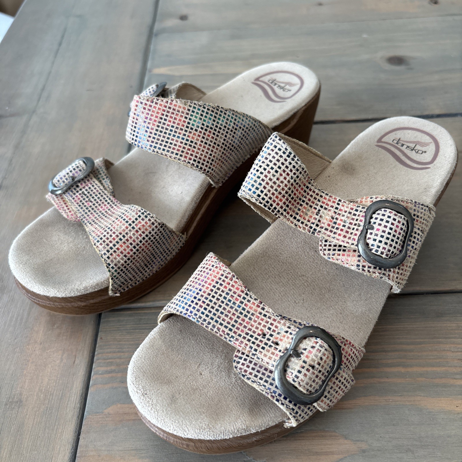 Dansko Sophie Sandals Women’s 9 EU 40 Textured Stained Glass Slide Heels Buckle