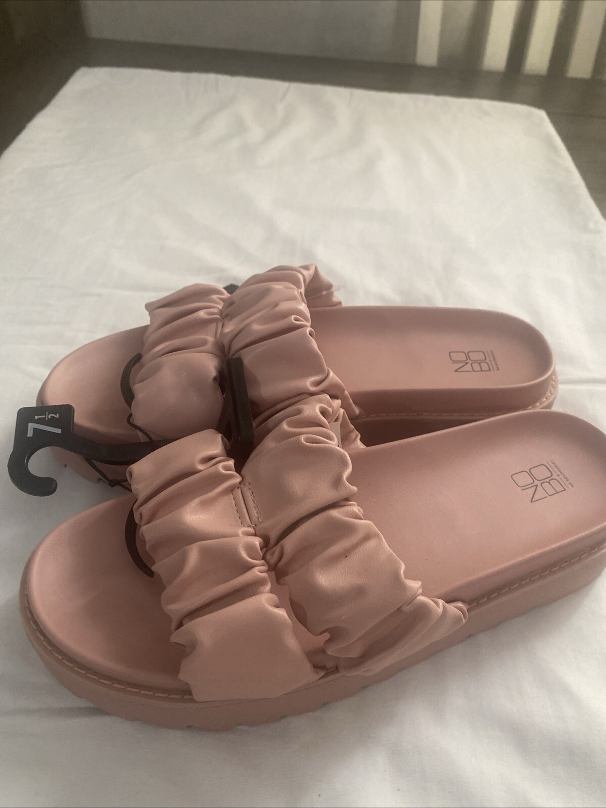 Womens Platform Sandals Synthetic Leather Ruched Straps Slip On Mules Sz.7.5 NWT