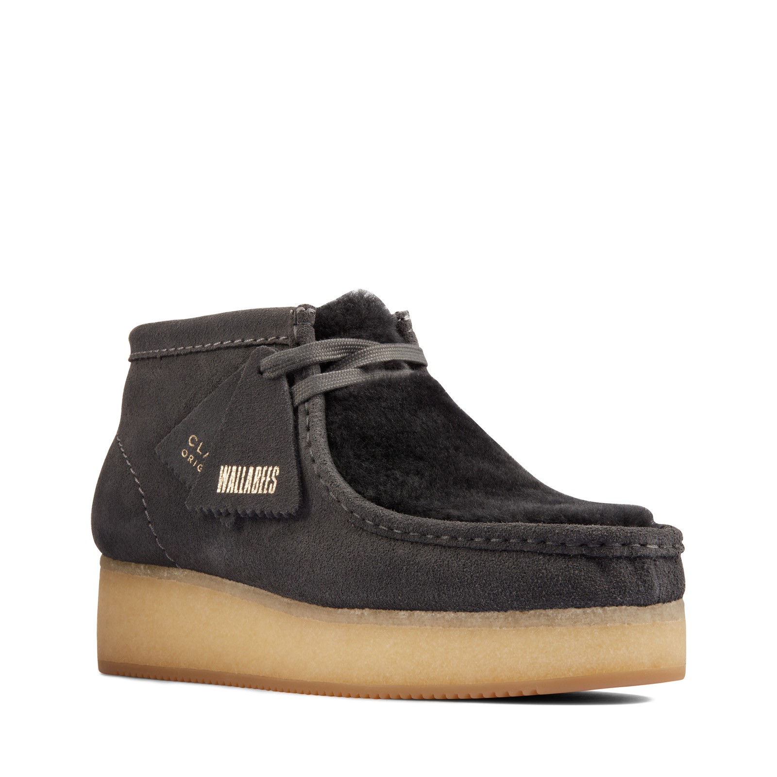 Clarks Wallabee Wedge 26163280 Womens Gray Suede Lace Up Chukkas Boots