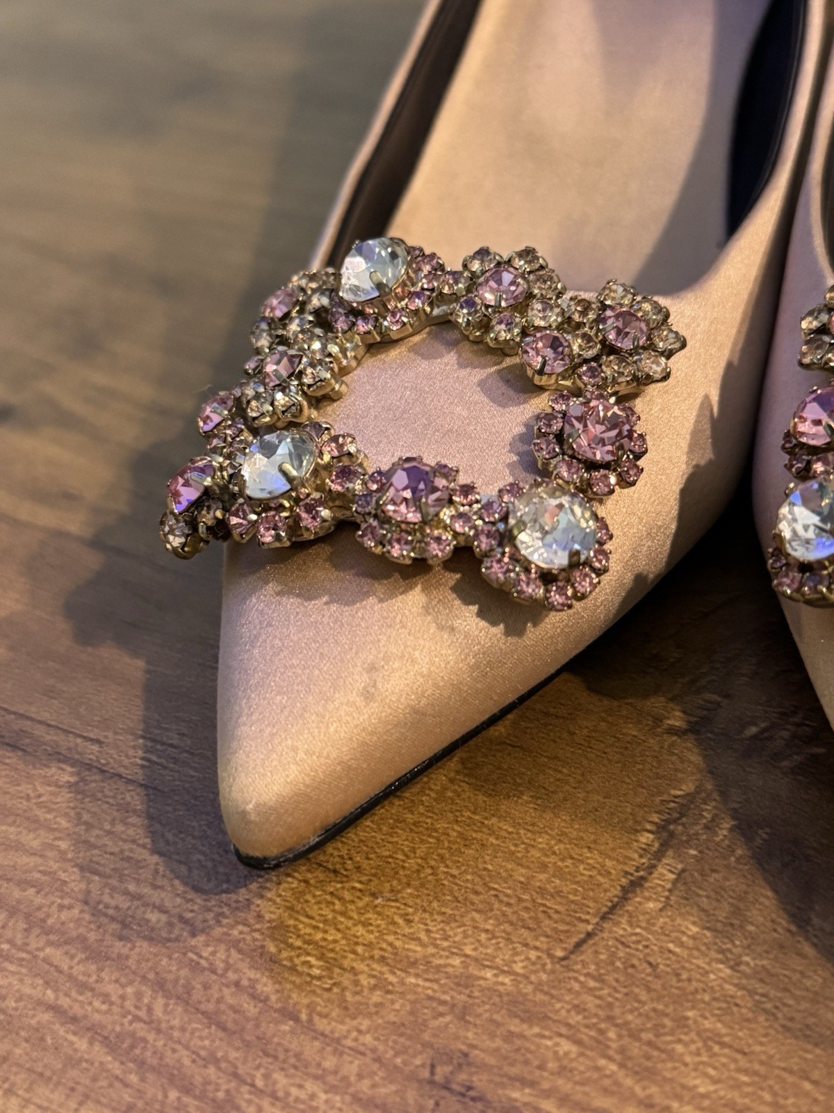 Roger VIvier Efflorescence Pumps 37 Pink Satin Heels With Crystal Buckle