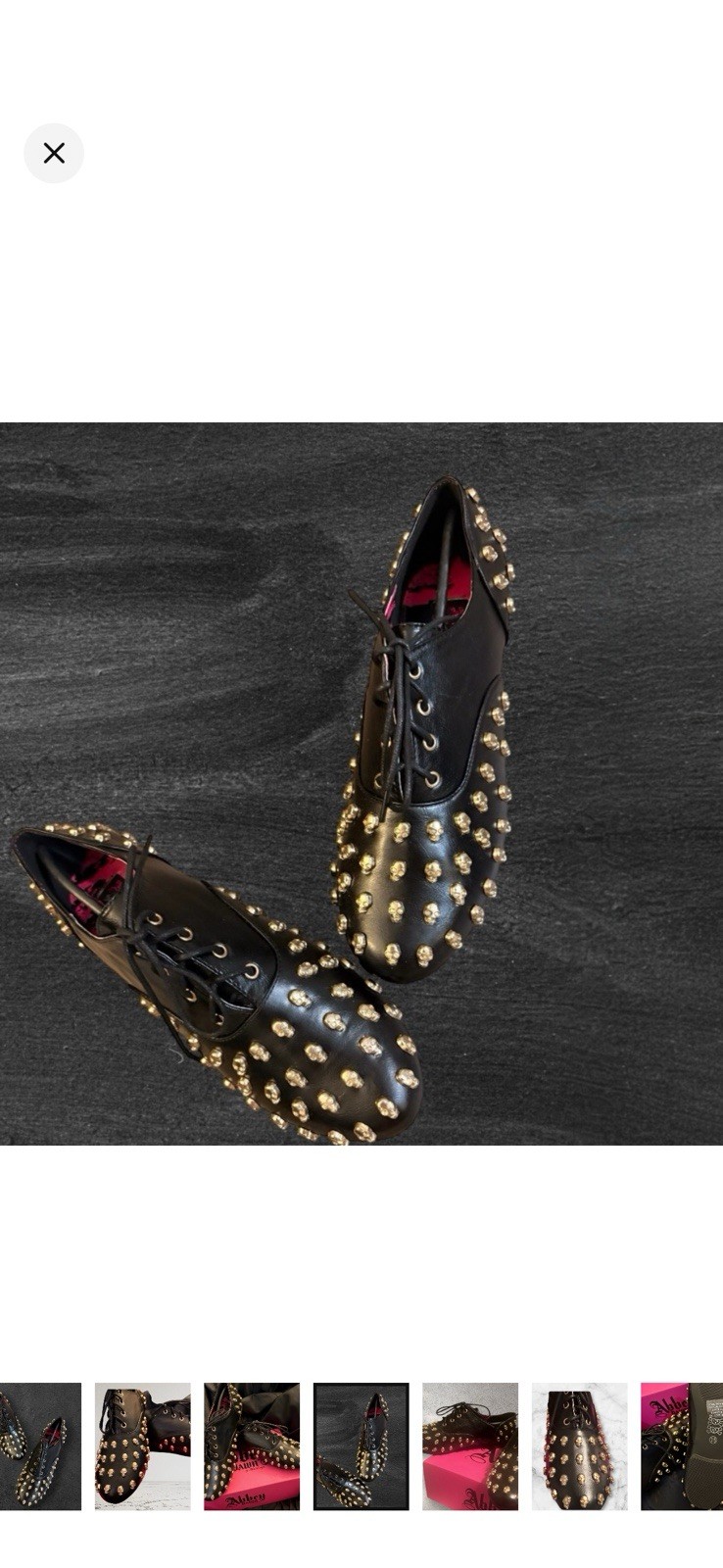 Abbey Dawn Women’s Black Studded Skull Accents Lace-Up Flats Black/Gold Size 8