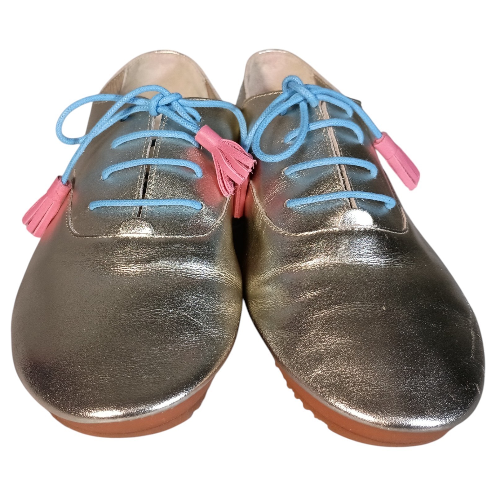 Anothersole Shoes Womens 6.5 Silver Leather Sneaker Flat Round Toe Lace Up 37