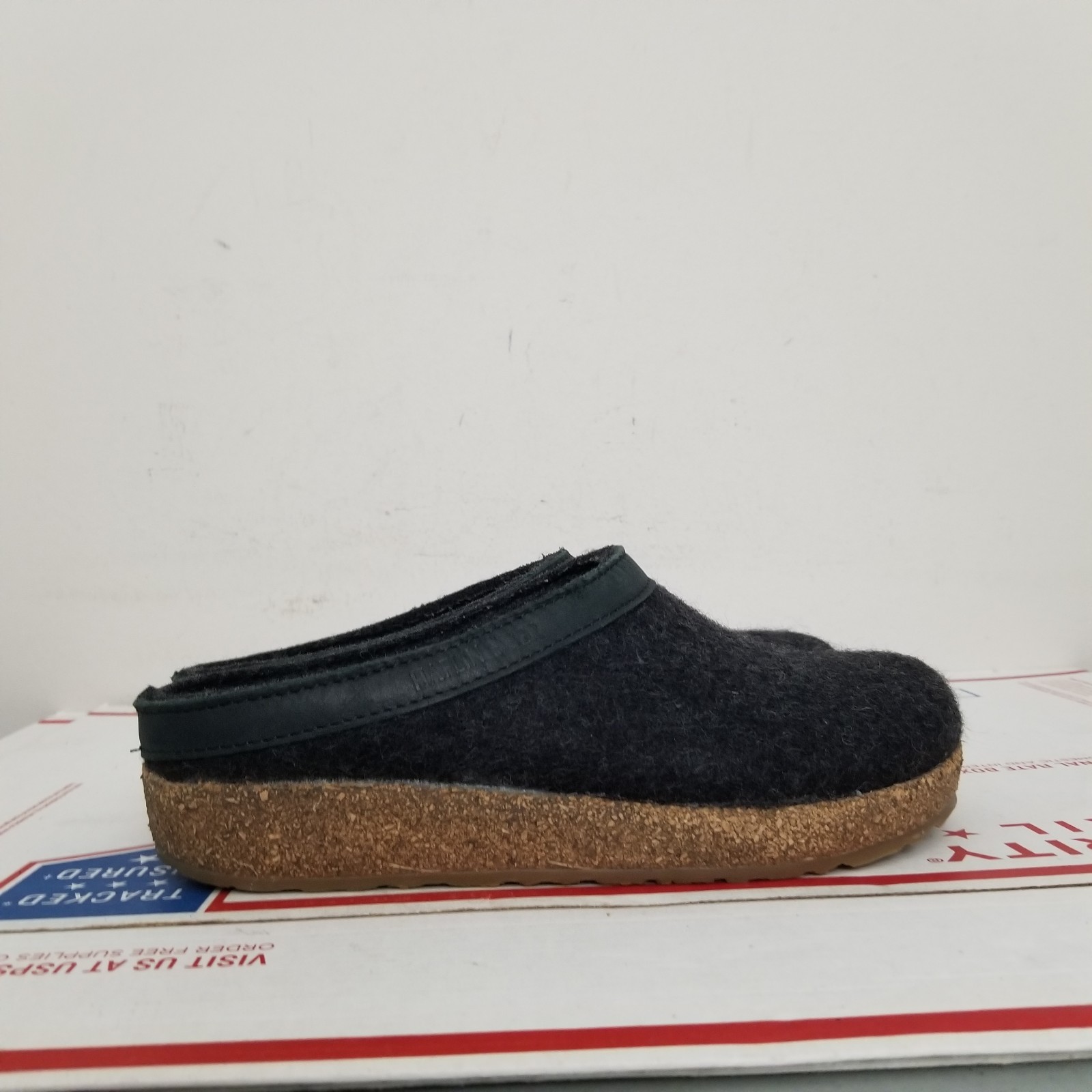 Haflinger Grizzly Clogs Shoes Size 37 US 6 Black Wool Leather Trim Slippers GZ
