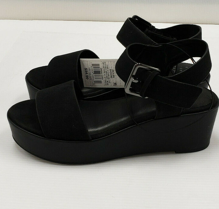 A New Day Womens Sandals Black Platform Sandal Faux Suede Straps Buckle size 8.5