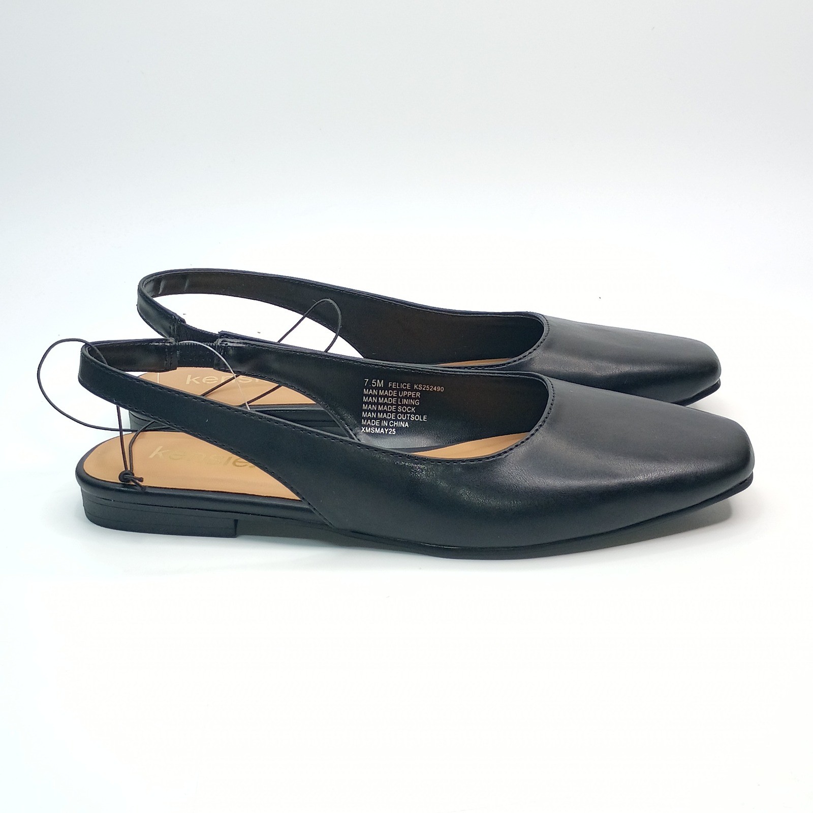 Kensie Felice Flats Slingback Square Toe Women Size 9 Black Block Heel Slingback