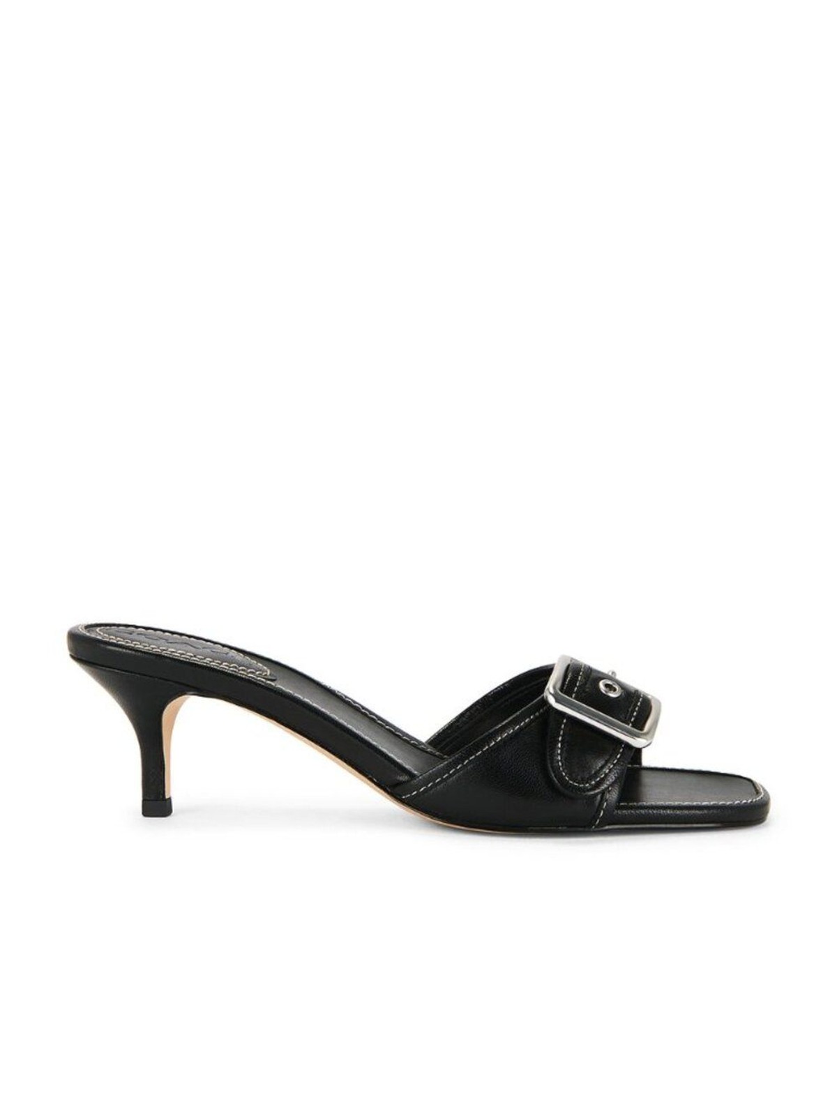 Coach Margot Leather Sandal in Black leather open toe kitten heel buckle