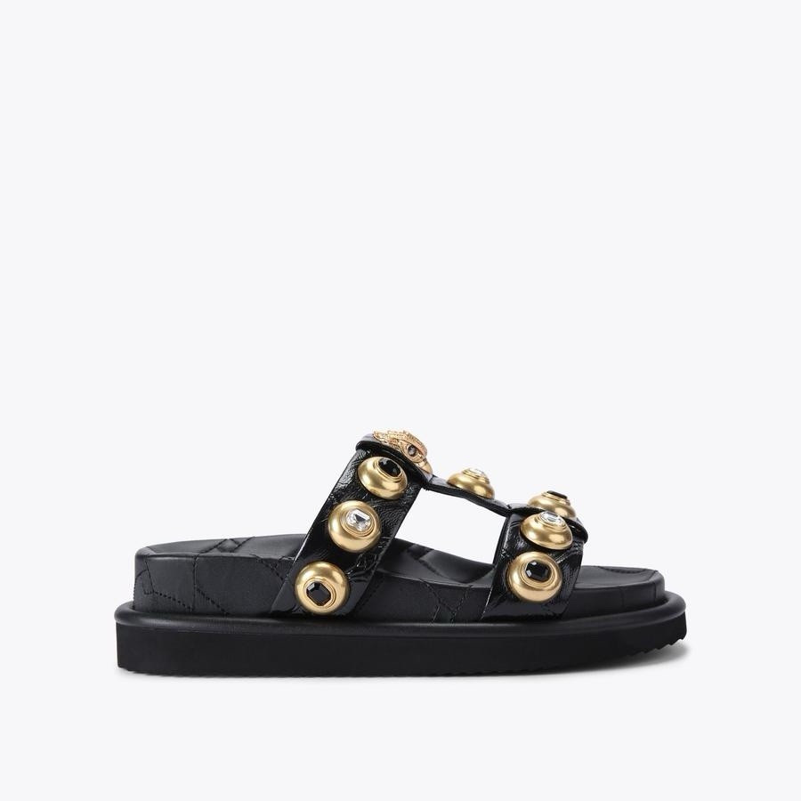 Kurt Geiger London Size 40.5 Multi Stud Black Gold Sandal Worn Once USA 9.5