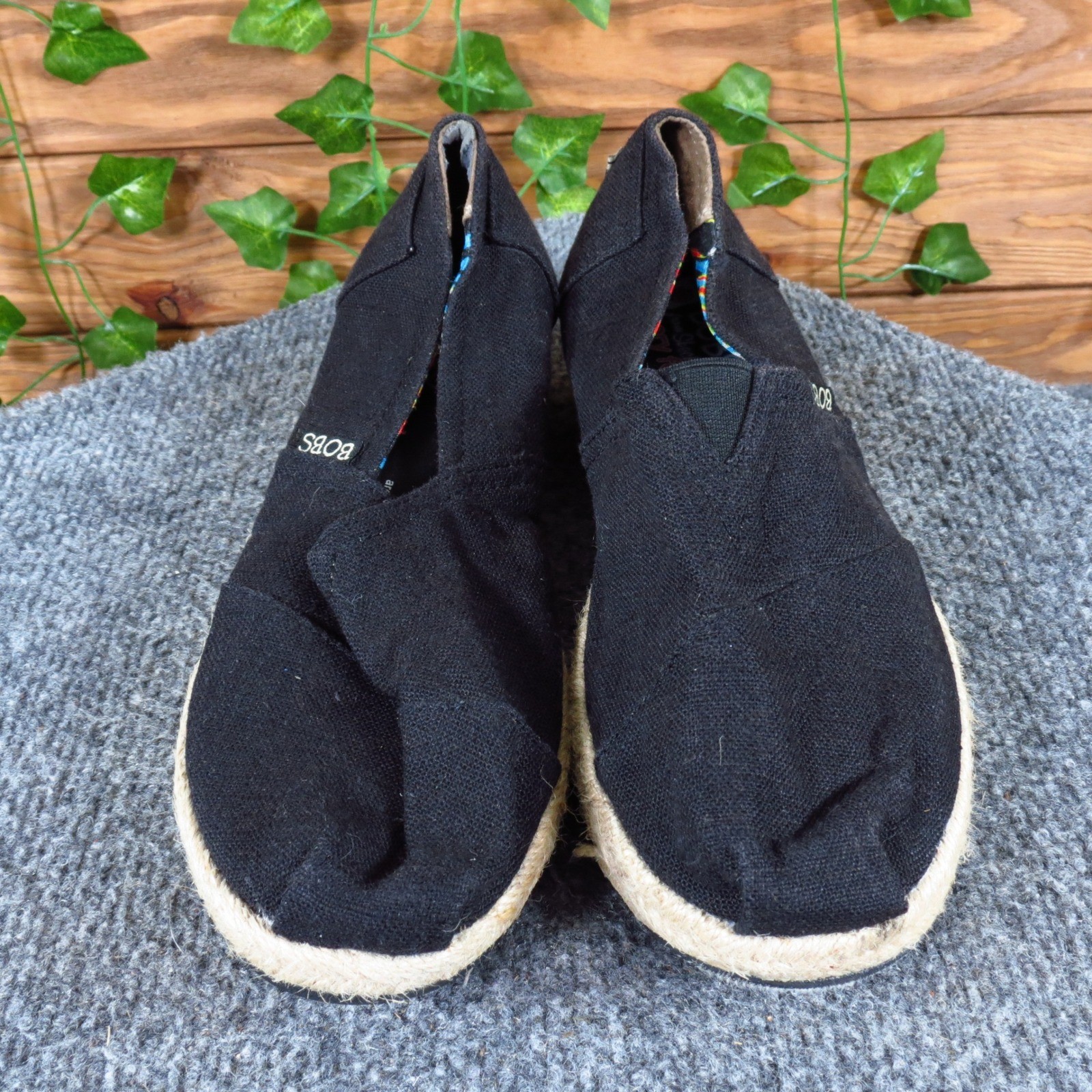 BOBS Highlights High Jinx Women Casual Espadrille Size 8 Daily Wear Black Fabric
