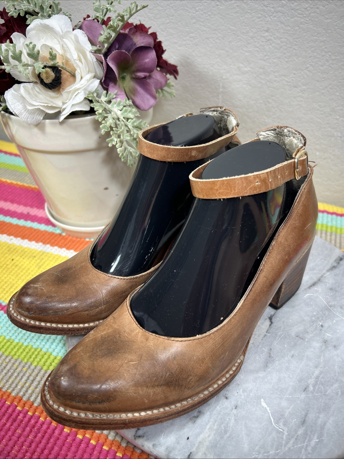 Freebird By Steven FB-SLY Brown Leather Ankle Buckle Straps Shoes Women’s Size 8