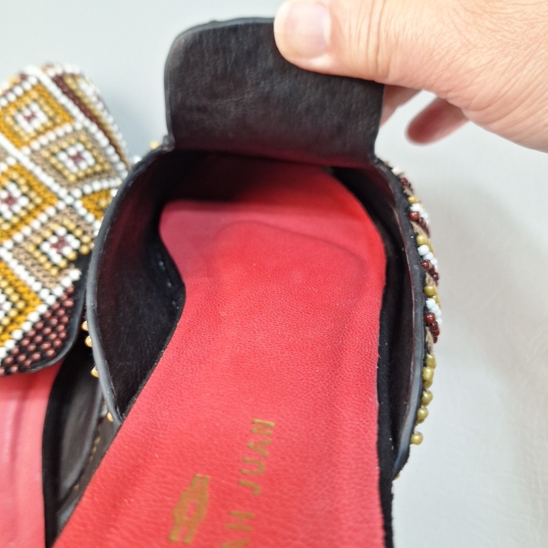 Zarah Juan Mules Slides Flats Shoes Beaded Geometric Philippines Sz 7 Wide 8 Reg