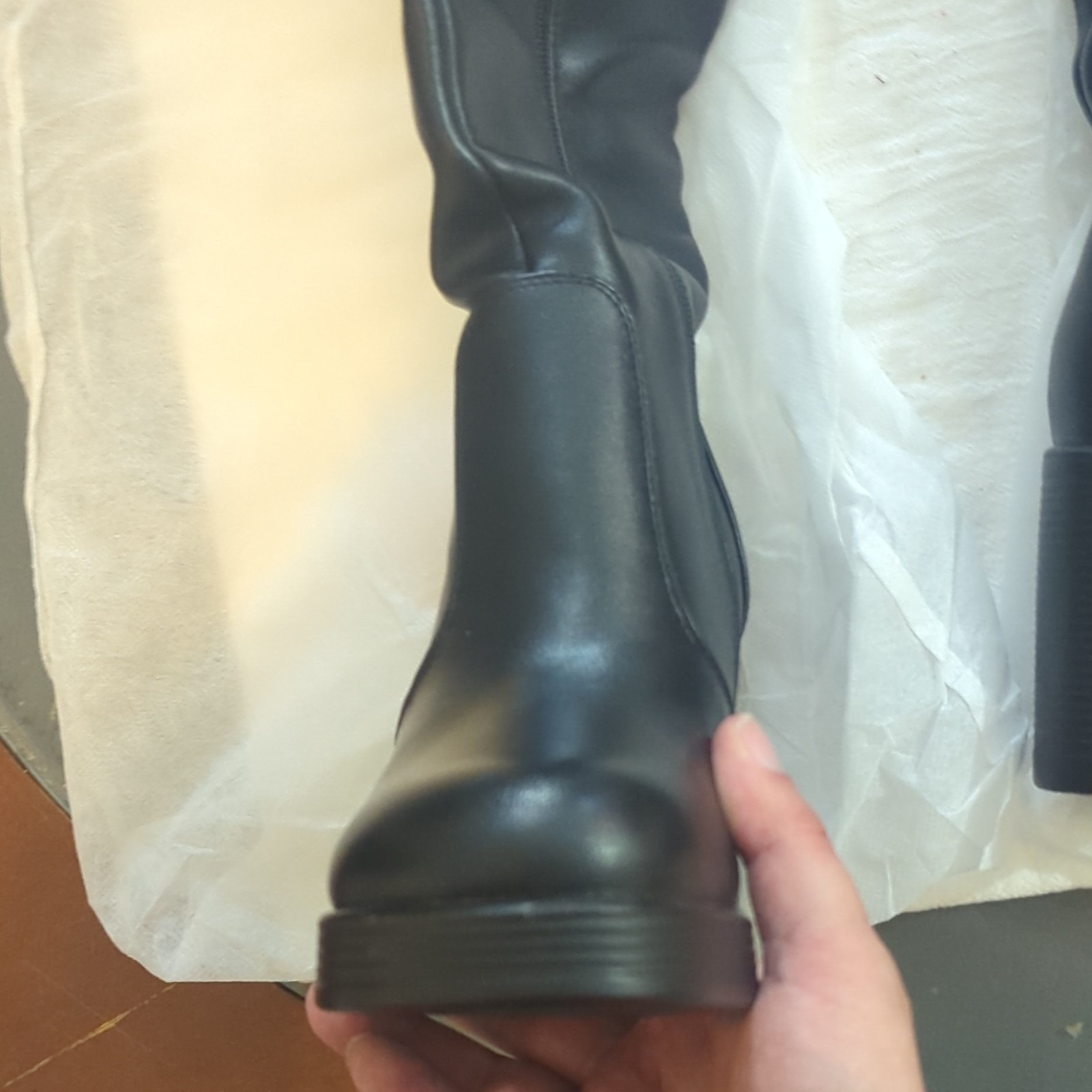 SOVANYOU Black Knee High Platform Boots Square Toe Side Zip Faux Leather 7.5