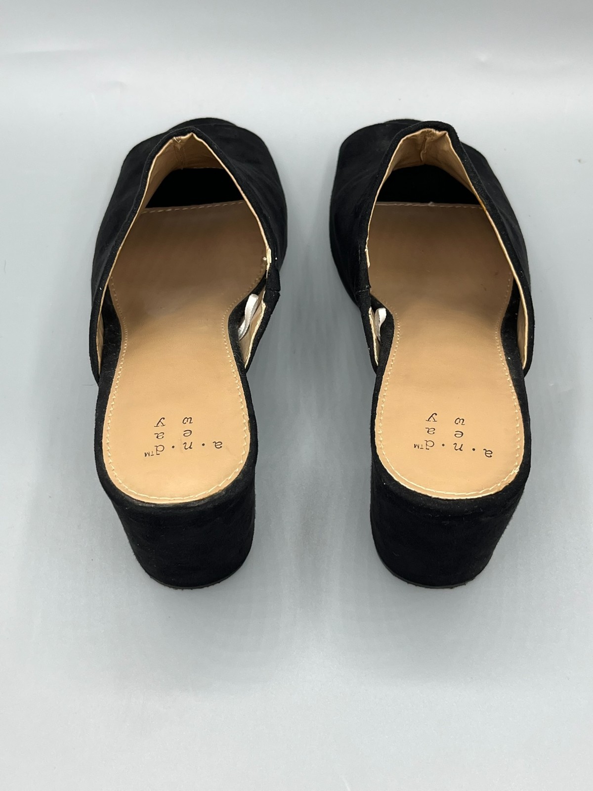 A New Day Black Mule Heels Womens Size 8 Slide 3.5in Heels Faux Suede Slip On