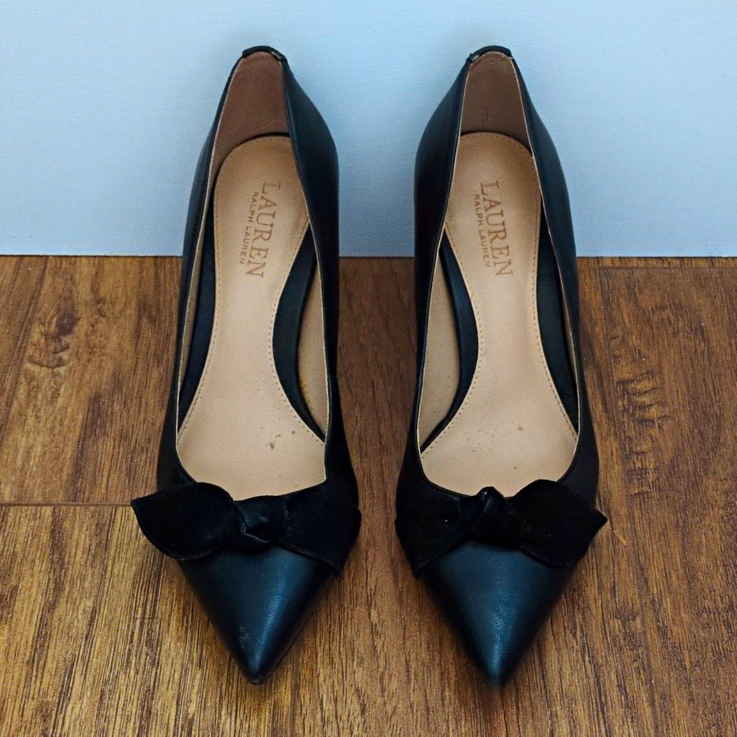 Lauren Ralph Lauren Women’s Black Leather Pointed Toe Bow Pumps Slip-On 7.5