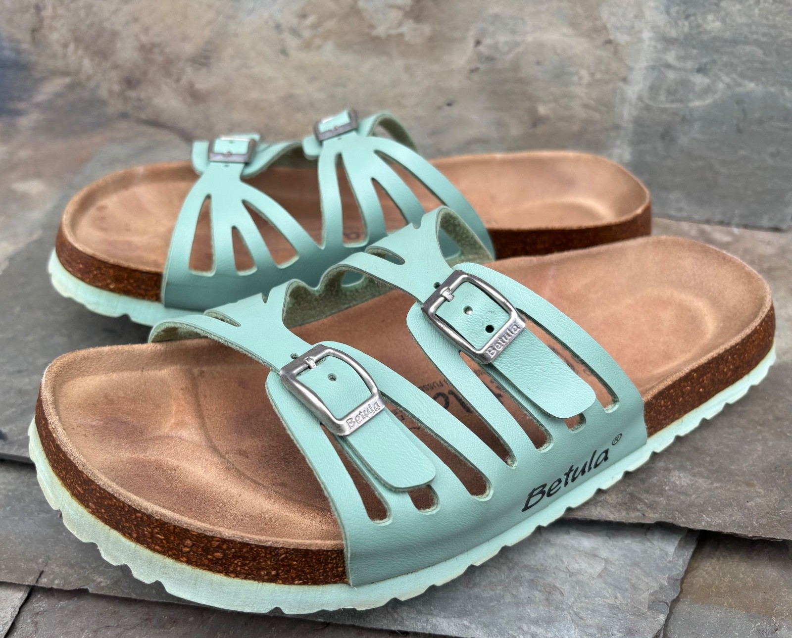 BETULA x Birkenstock GRANADA (40/9-N) Seafoam Green Birkoflor Sandals Slides