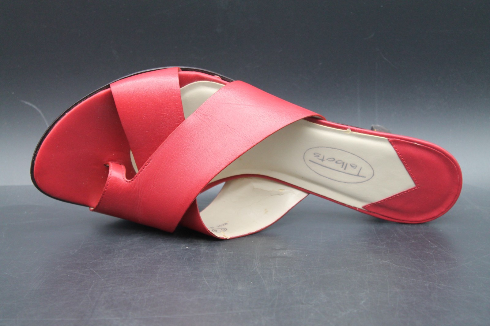 Talbots Red Leather Toe Loop Slide Kitten Sandals Women’s Size 8B Made In Brazil