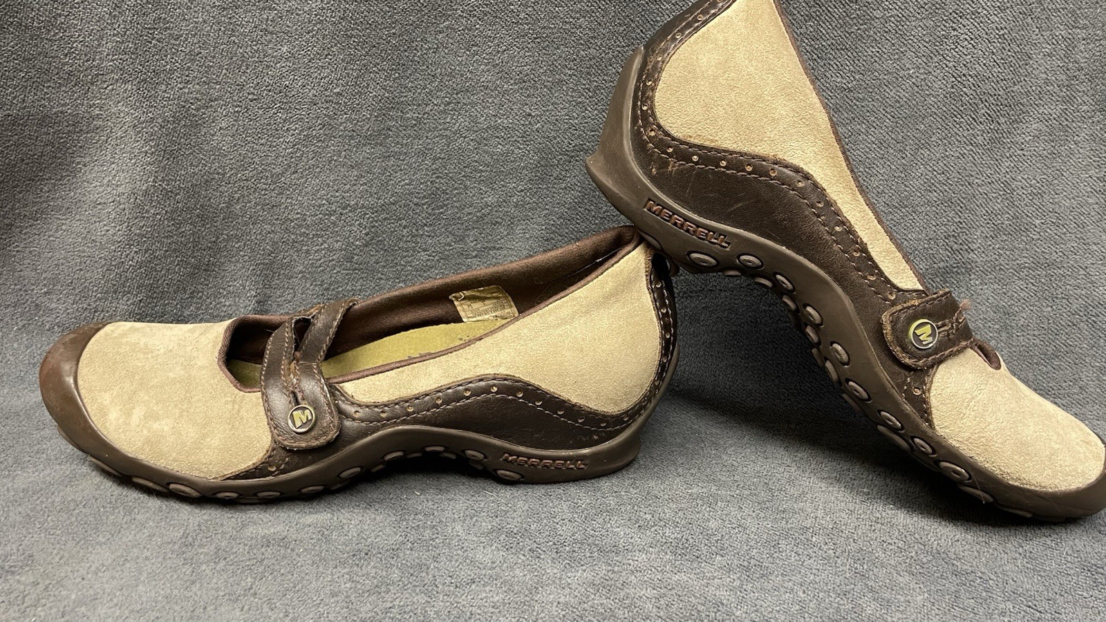 Merrell Plaza Bandeau Dark Taupe Suede Mary Jane Wedge Shoes J46404 Size 7.5