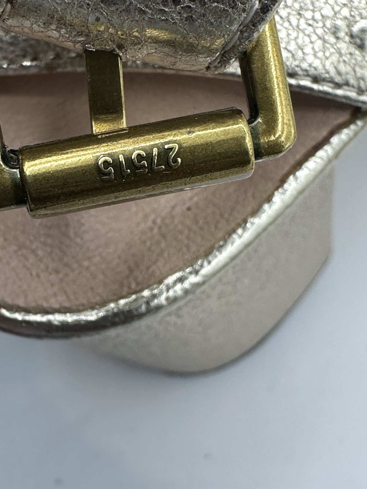Gucci Marmont GG Metallic Leather Block Heel Ankle Strap Sandal Women Sz 38/ 7.5