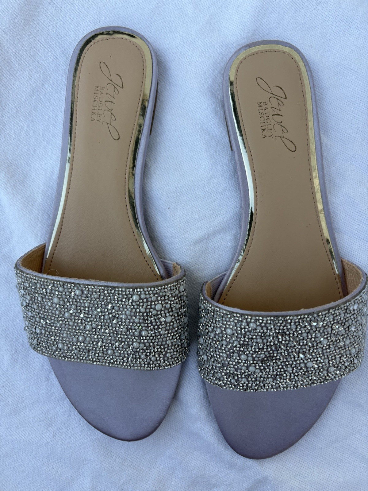 Jewel Badgley Mischka Rhinestone Slide Sandals Silver/Gray Women’s US 8