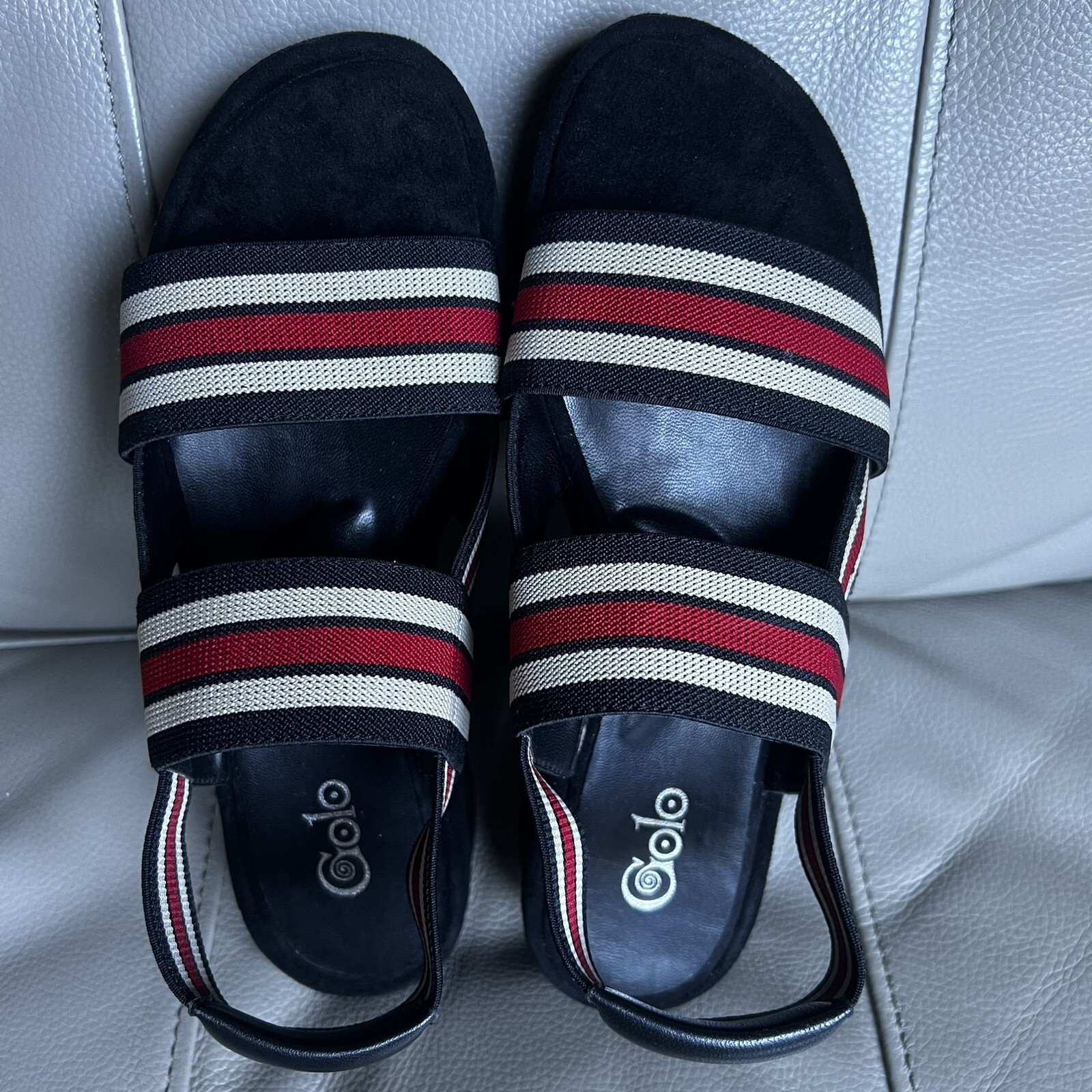 Golo Baird Elastic Strap Platform Sandal Sz 7 Black Red White Chunky Striped