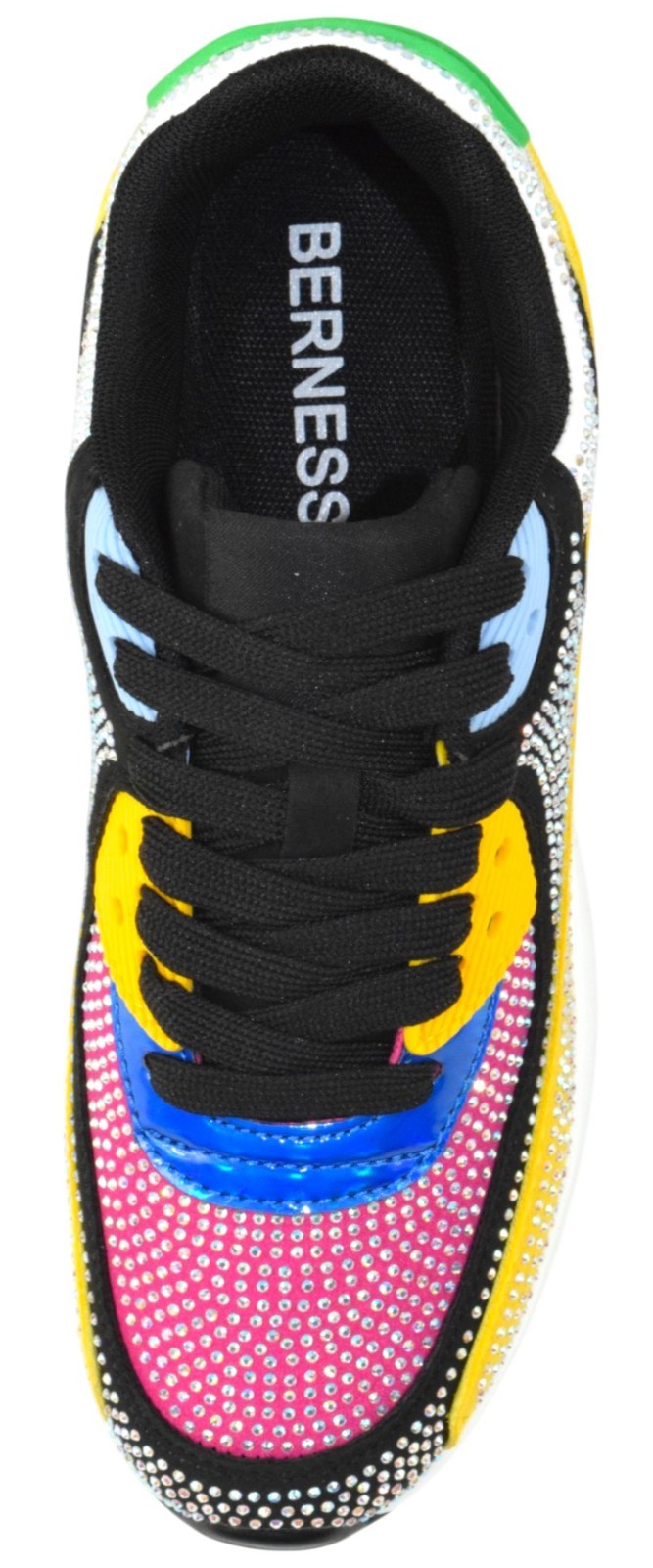 Berness Women Rhinestone Sneakers Colorful Chunky Bling Lace QUEEN Multi Black