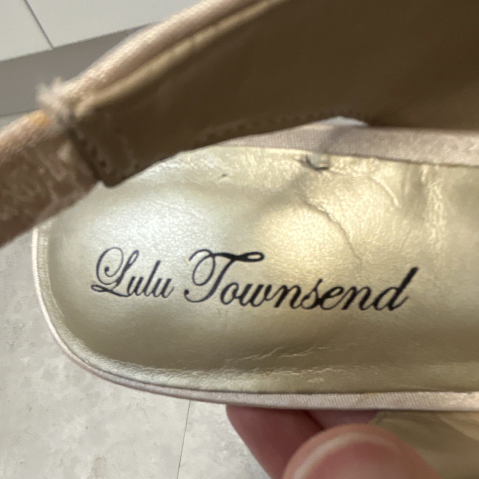 Lulu Townsend Beige Rhinestone Slingback Peep Toe Stiletto Heels Fabric Size 7