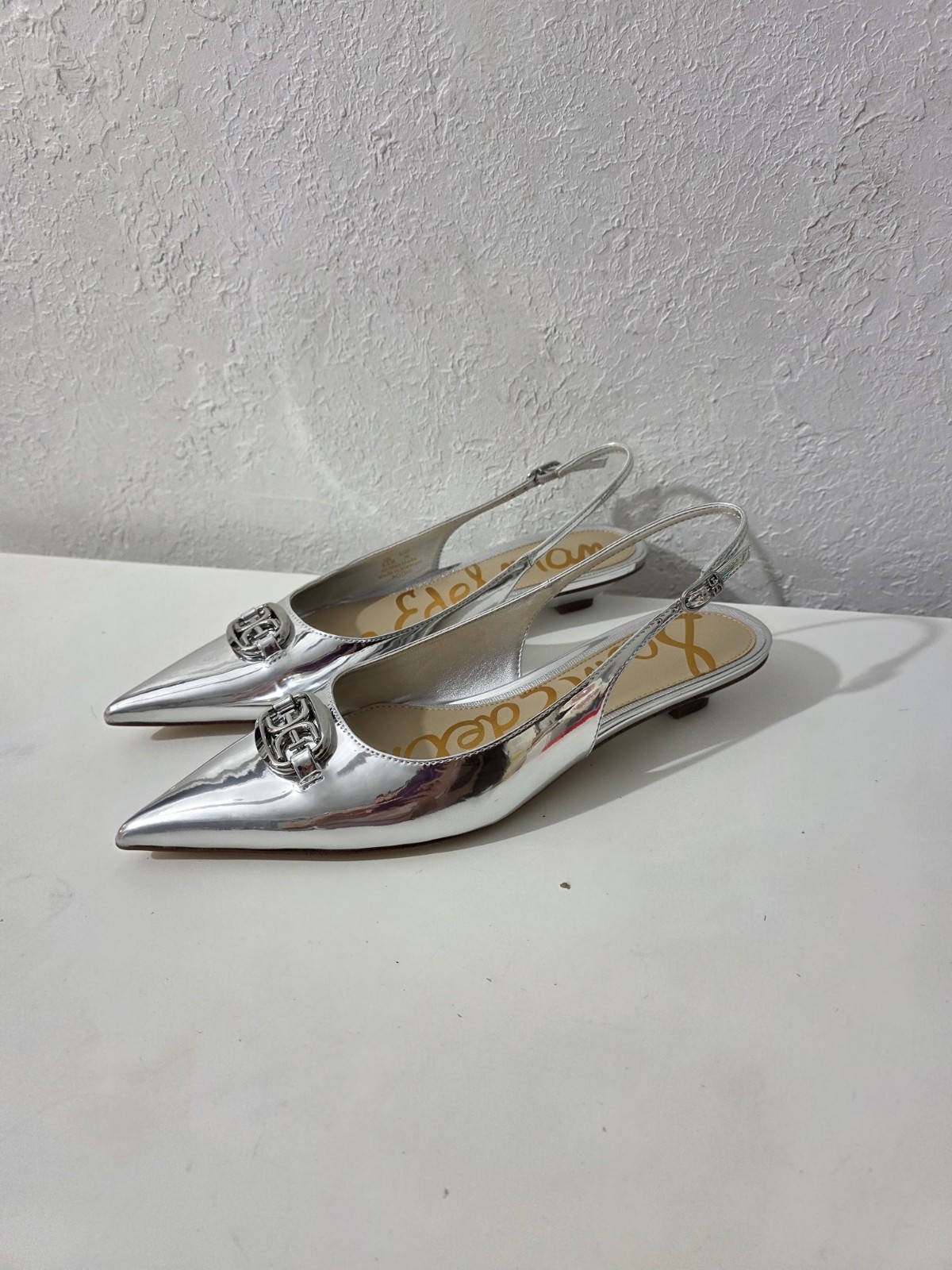 Sam Edelman Aggie Silver Metallic Pointed Toe Slingback Heels Women’s Size 8.5