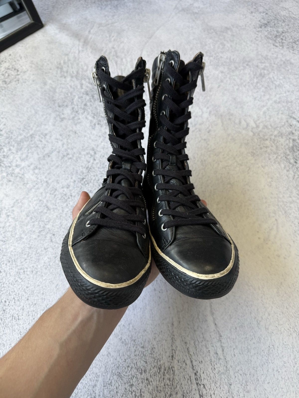 Ash Black Leather High Top Sneakers Zip Buckle Punk Y2K Avant Garde Japanese
