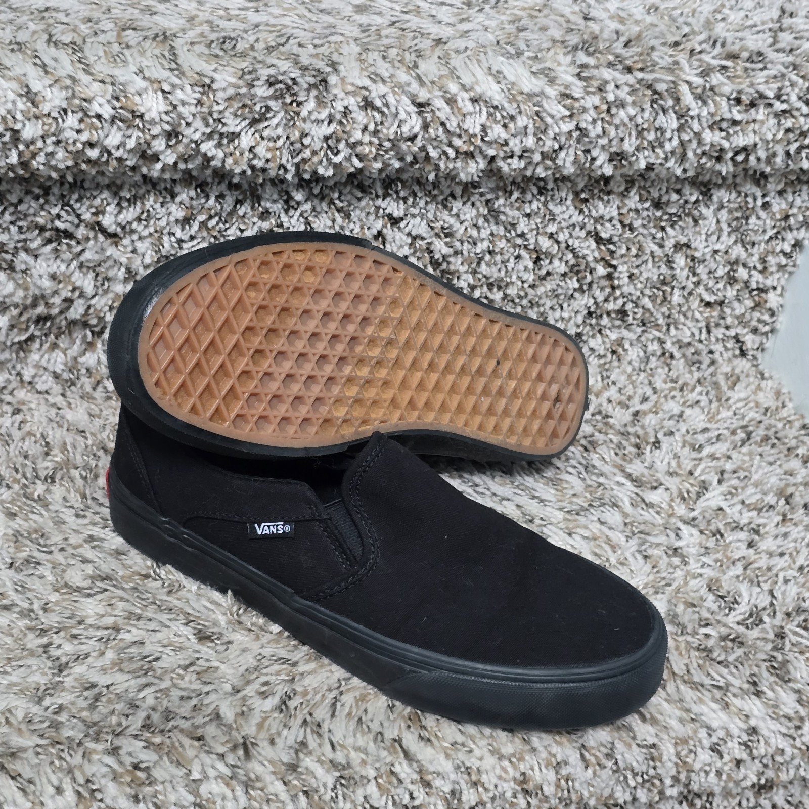 Vans Asher Canvas, All Black Slip-On Classic Skate Shoe Sneaker Womens Size 9