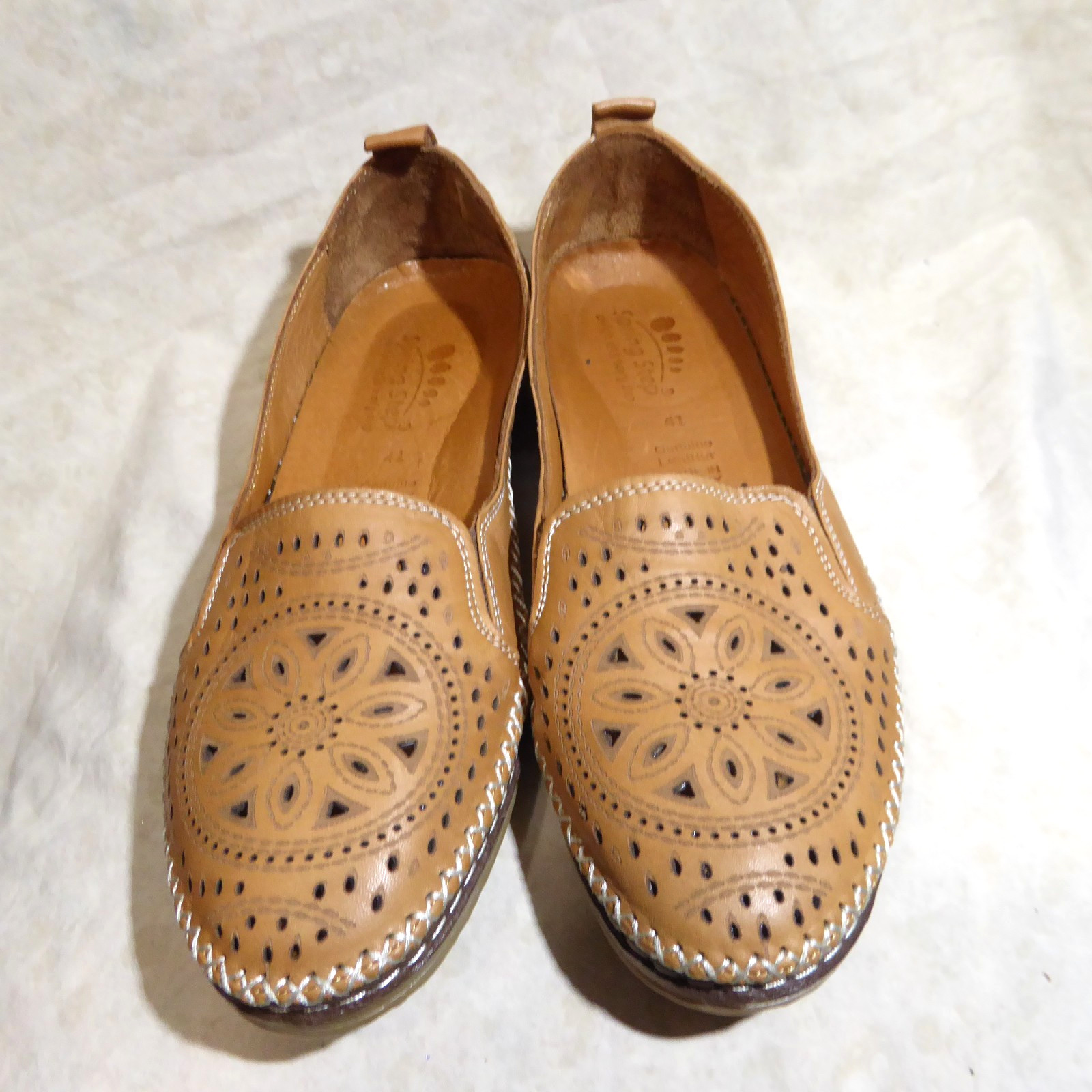 🩰 Spring Step Ingrid Loafer Flats sz 10 M (41) Laser Cut Whiskey Brown Leather