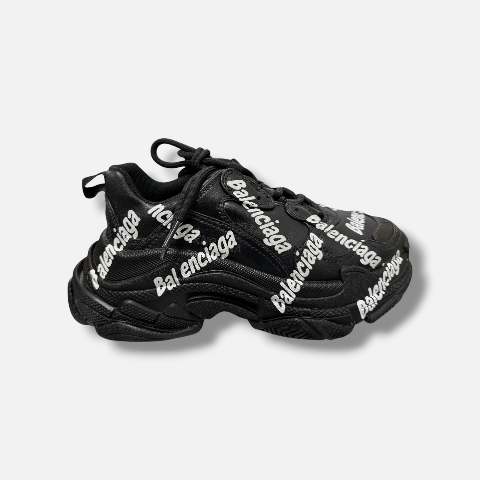 Balenciaga Women’s Black Triple S Logotype Low-Top Sneaker Shoes Size EU:37 US:7