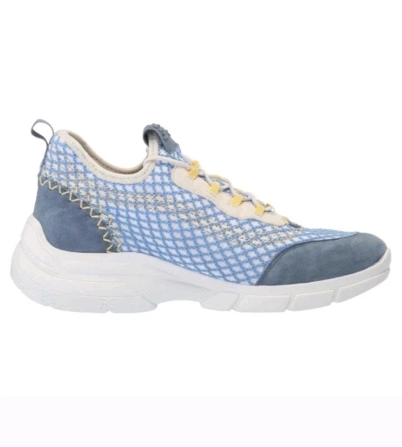 Sam Edelman Size 5 Blue White Yellow Knit Low-Top Sneakers Geometric Pattern