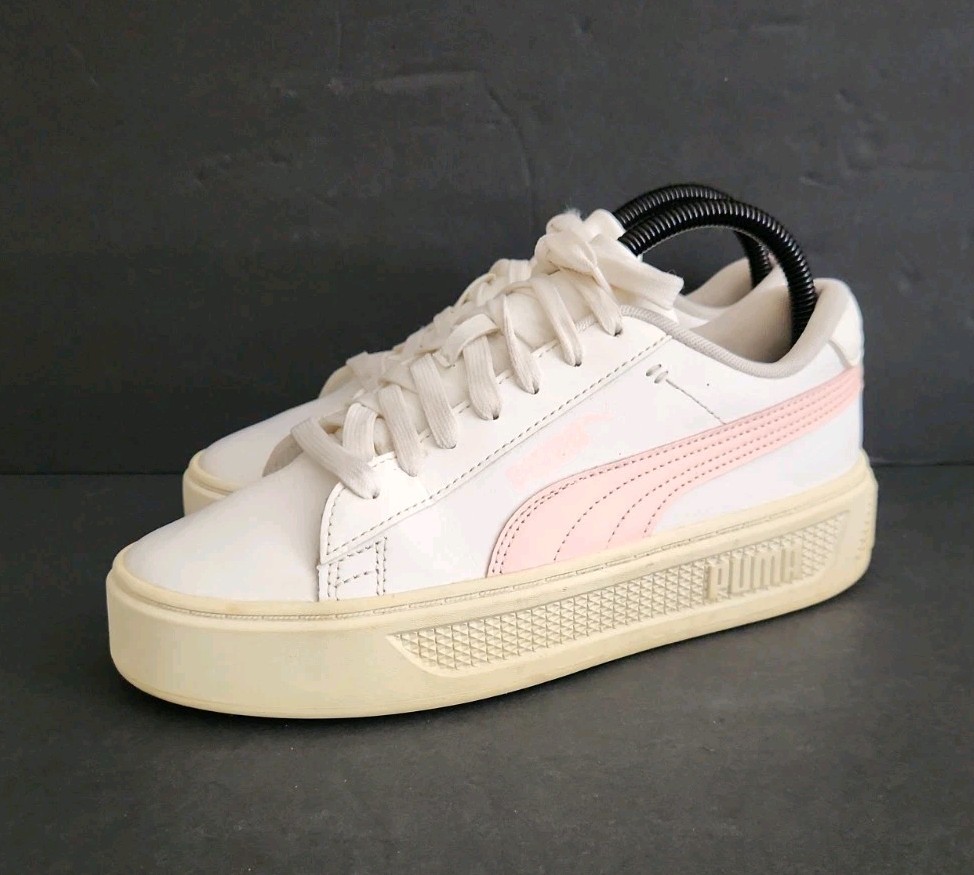 PUMA Women’s Smash Platform V3 Sneakers White Island Pink Size 5
