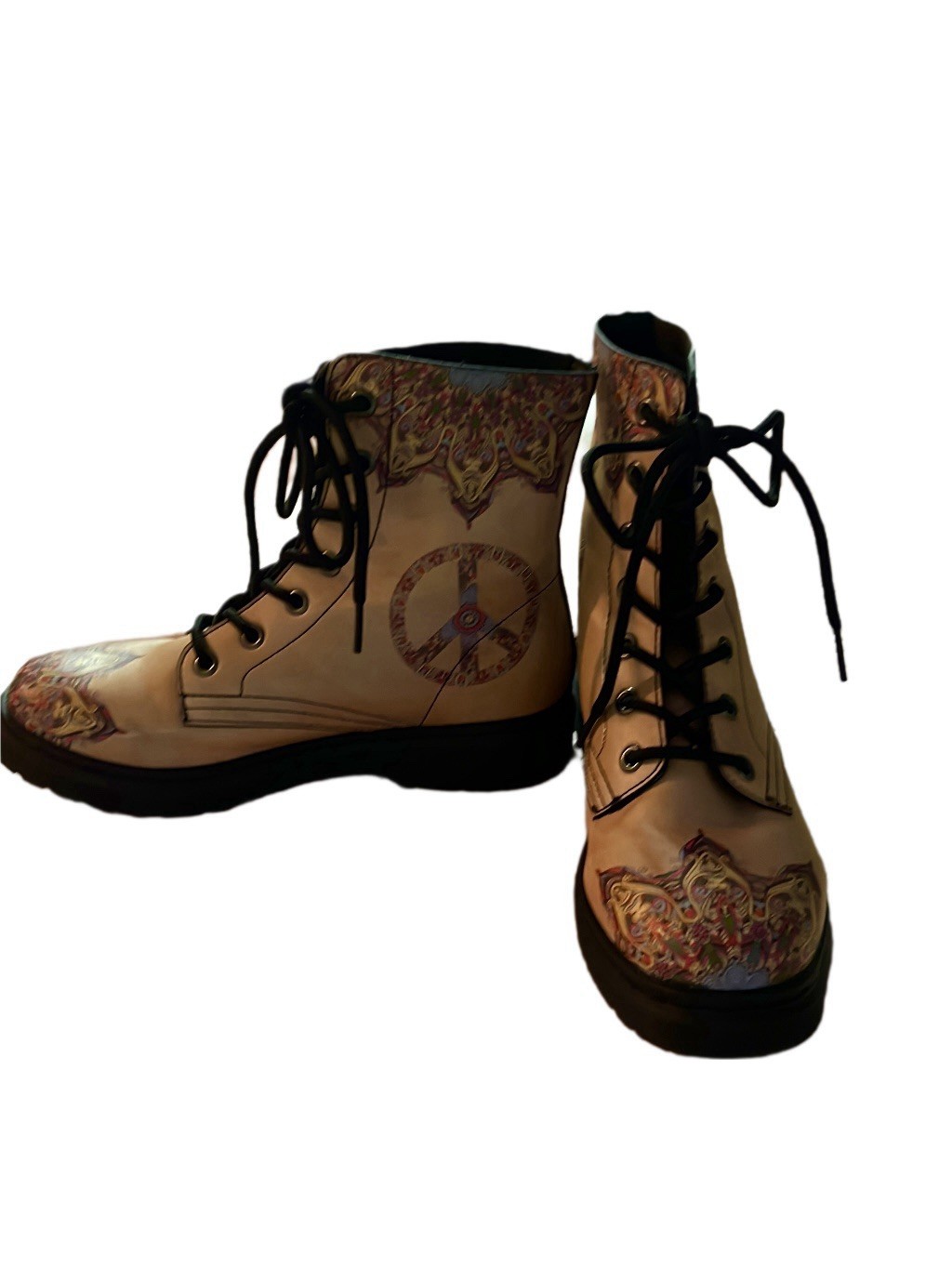 YES WE VIBE DOWN TO EARTH TAN PRINT LUG SOLE BOOT SZ USW9 M7.5 EU 40.5
