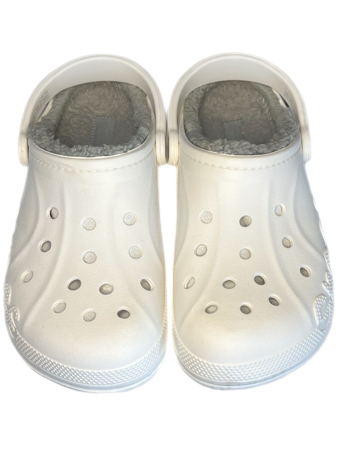 CROCS Unisex Classic Gray Baya Lined White Clogs Size Men 7/Women 9