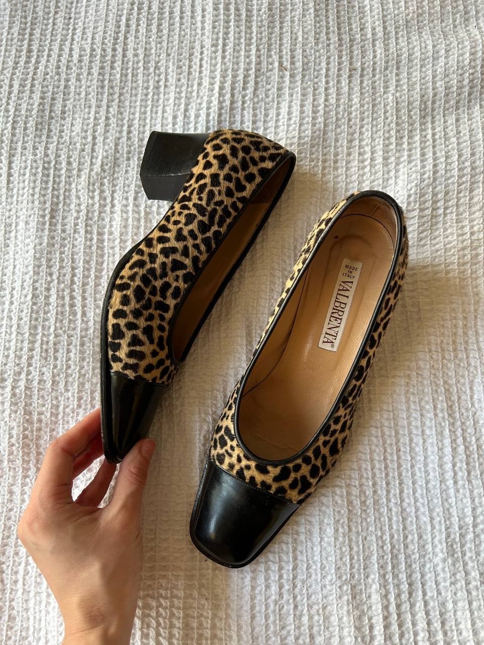 Vintage Valbrenta Leopard Pony Hair Pumps Made in Italy Block Heel EU36.5 US5.5