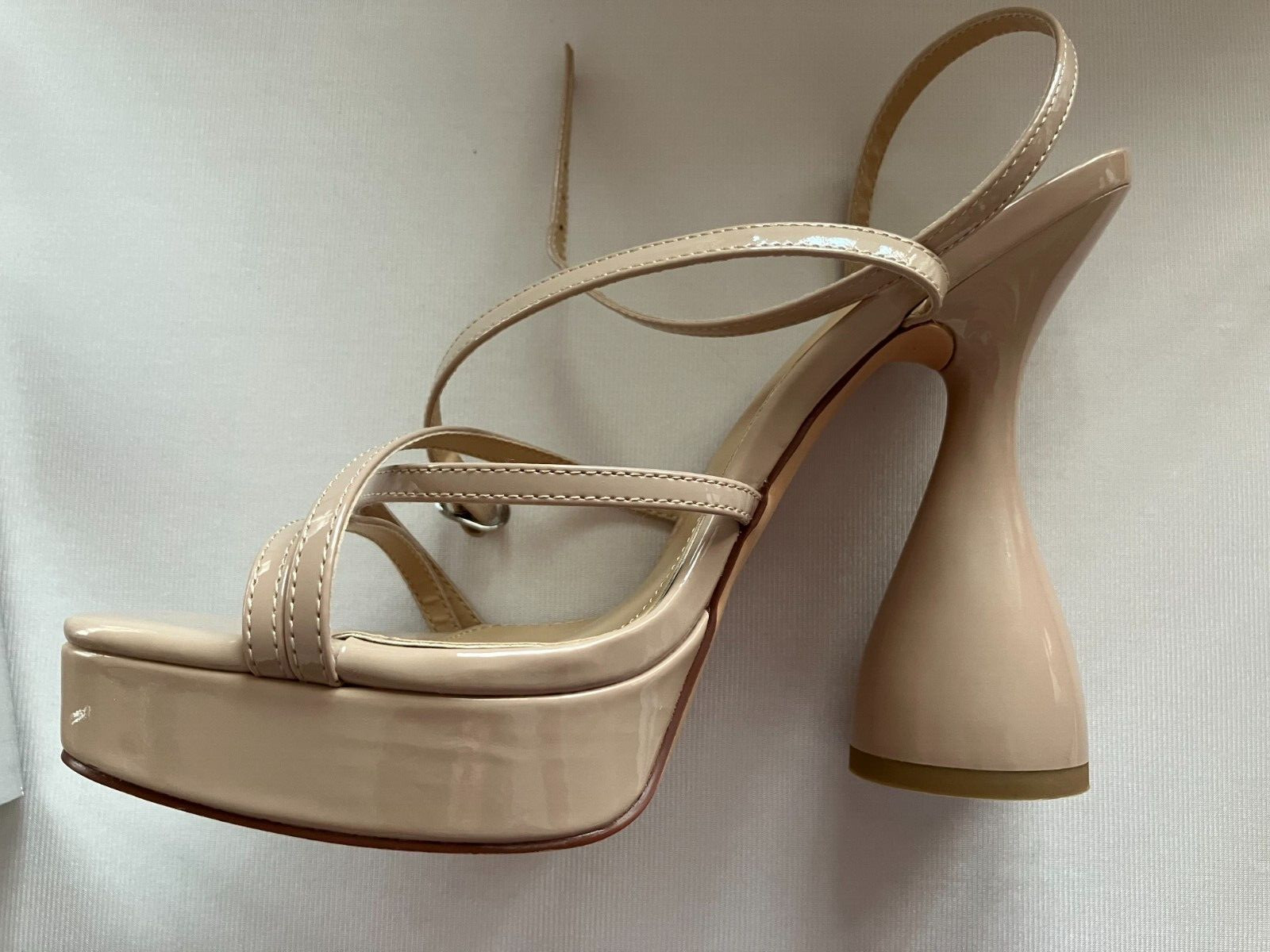 Viviany Square Toe Platform Sandals Nude Chunky Block Heel Ankle Strap 8.5 NEW