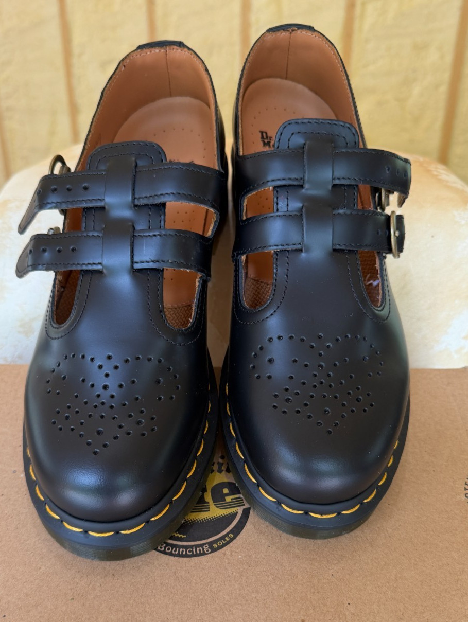Doc Dr. Martens Size 9 Mary Jane Smooth Leather Black Double Buckle New #8065!
