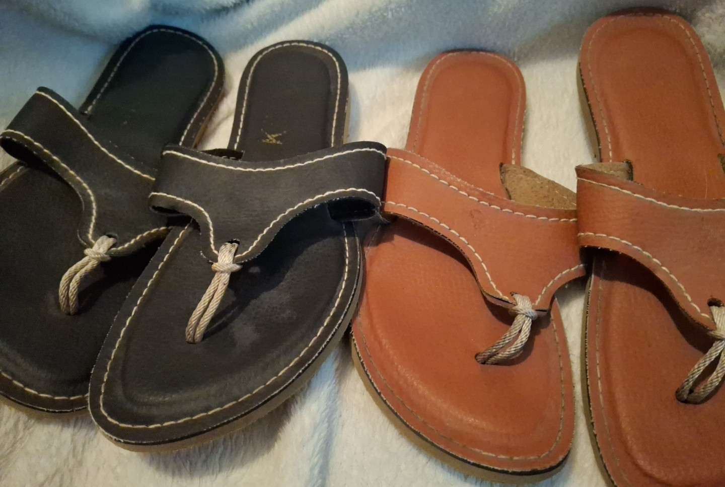 2 Pair KINO Key West Natural Leather Classic Sandal Brown / Black Size 10.5