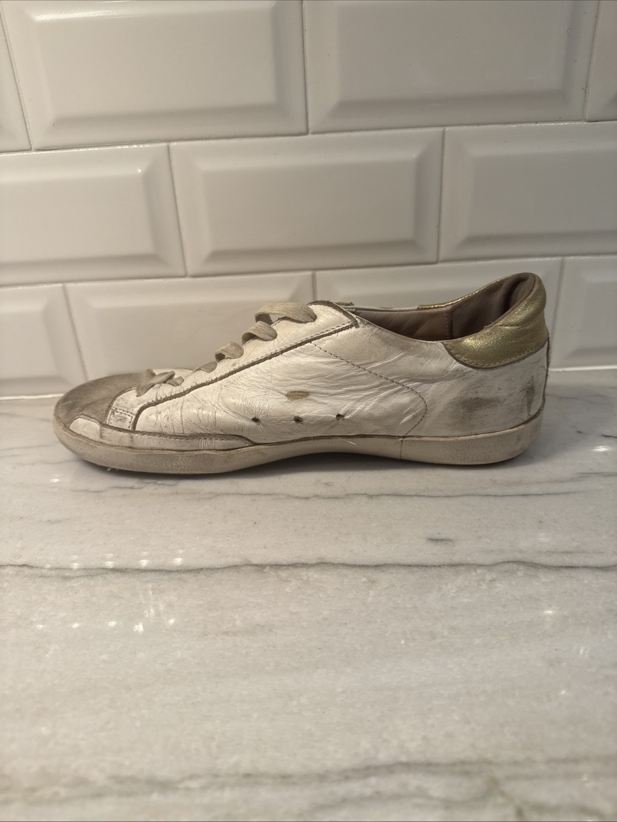Golden Goose Super Star Sz 38 White Pink Gold Leather Low Top GGDB Lace Up