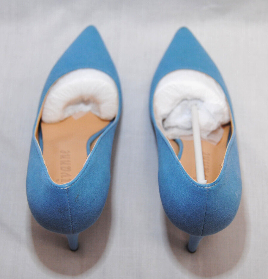 Divanne Womens Middle Heel Stiletto Shoes Pointy Toe Slip-On Pumps Blue T2367