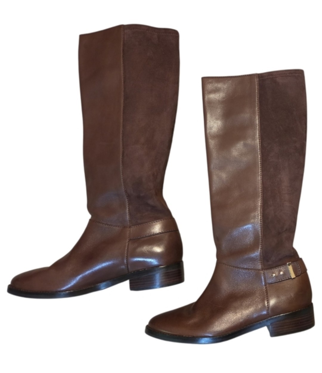 Cole Haan Brown Leather Knee High Riding Boots Buckle US 8 EU 38 Almond Toe