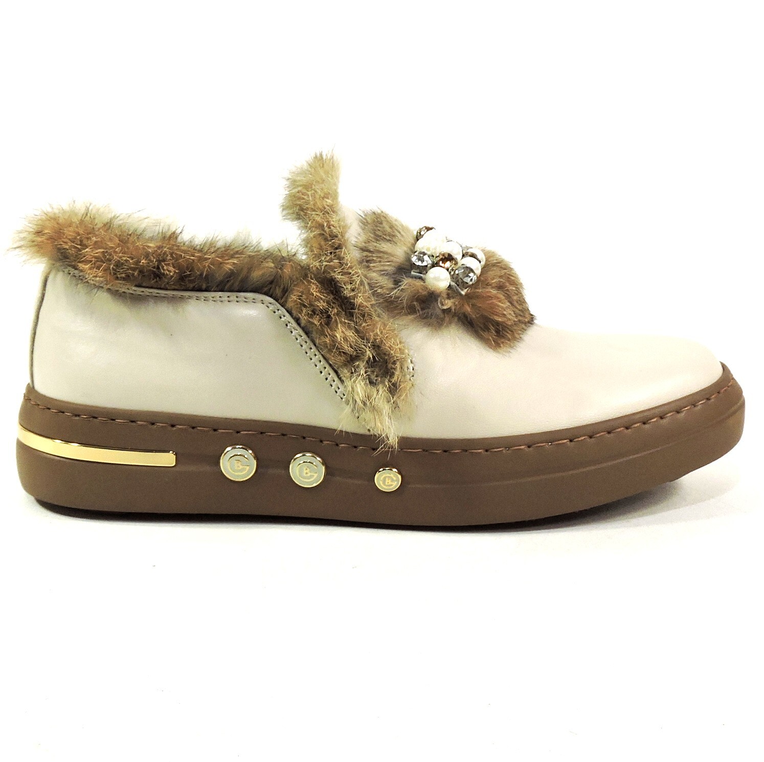 BALDININI 🇮🇹 WOMEN’S CREAM SOFT LEATHER FUR LINING FASHION LOAFERS 35 EU