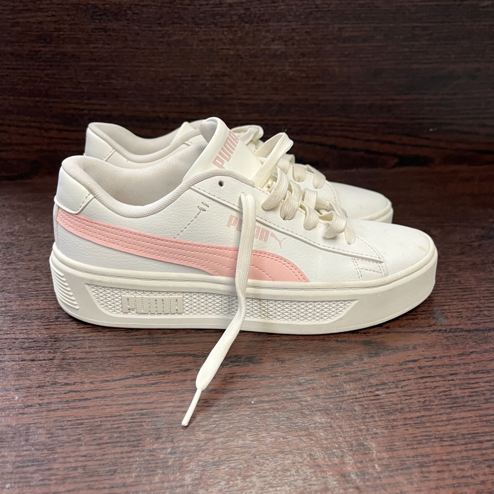 Puma Women Smash 3.0 L Platform Sneakers Size 8.5 White Pink 390758-05 Lifestyle
