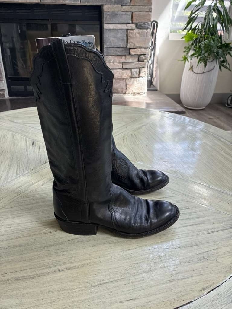 Vtg Lucchese Classics Handmade Black Womens Sz 7.5 Cowgirl Boots USA Made