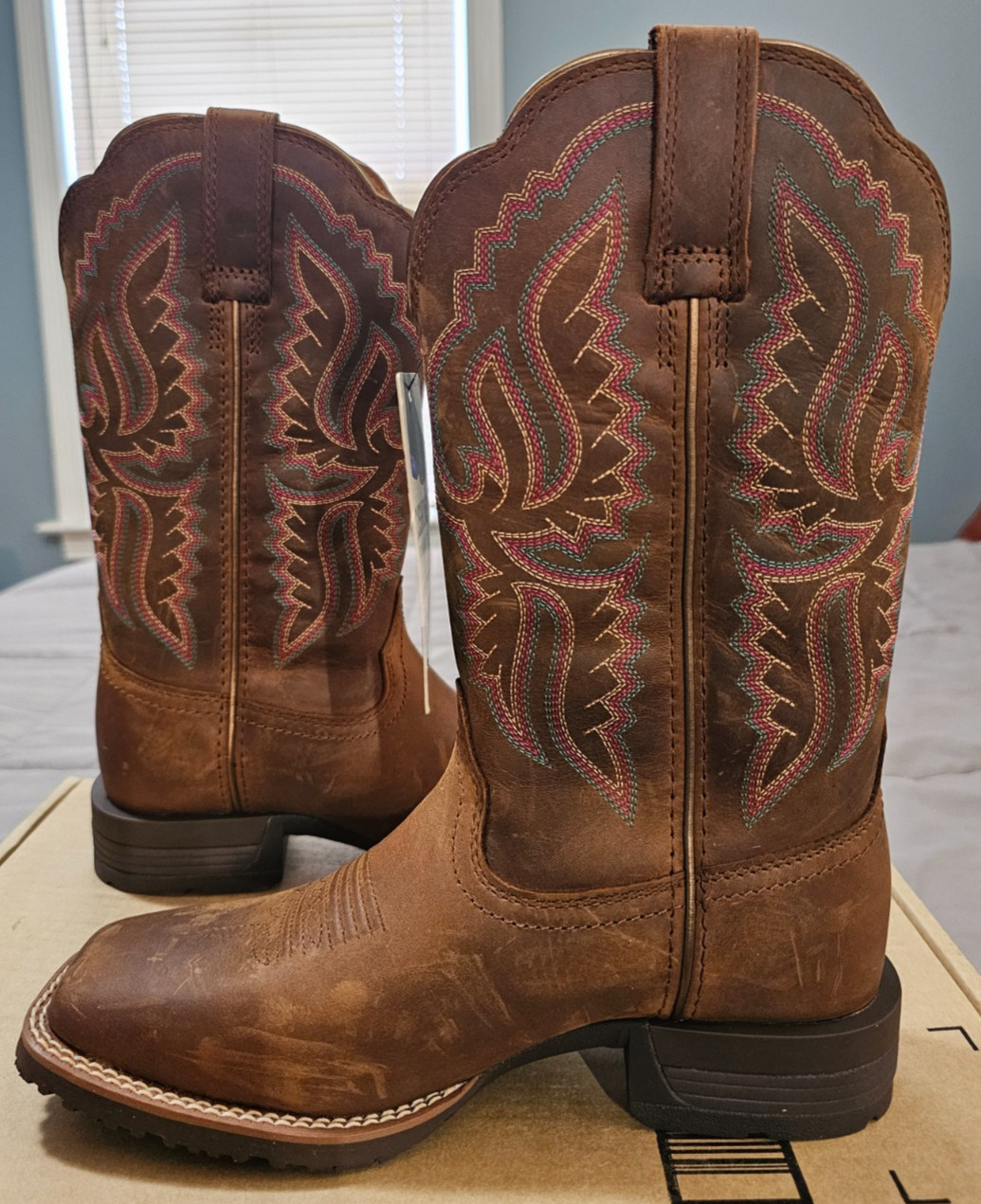 Ariat® (Women’s 6.5 B) Hybrid Ranchwork™ Western Boot in Distressed Tan – $220