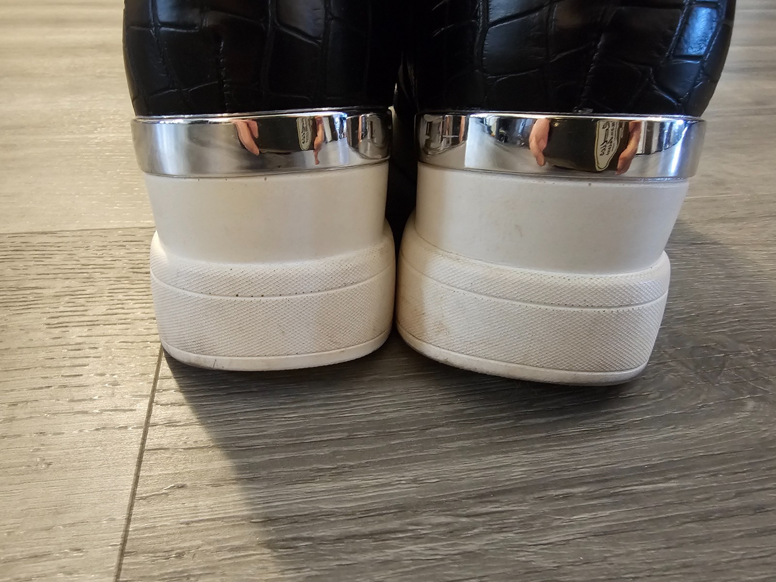 Ninety Union Womens Ultra Black Silver Sparkle Wedge Shoes Size 10 Side Zipper