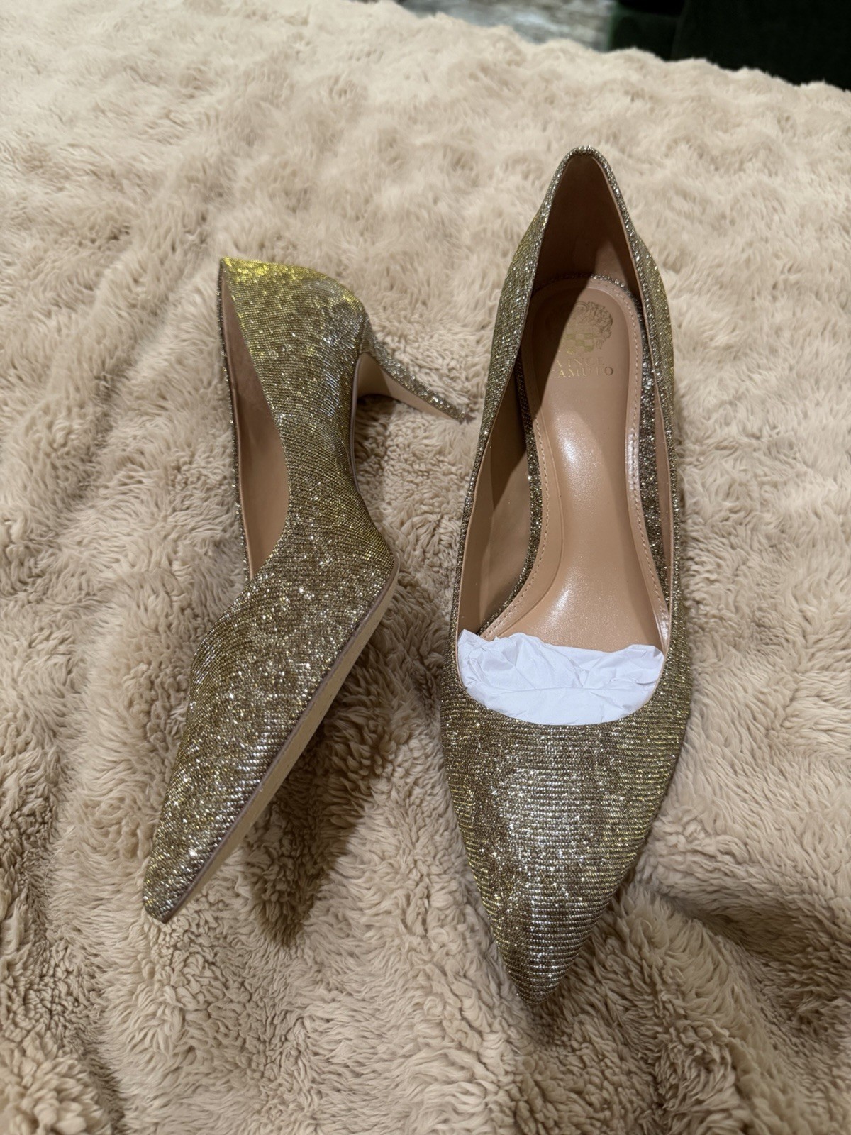 Vince Camuto Gold Glitter Pointed Toe Heels Pumps Size 10M/41.5 New